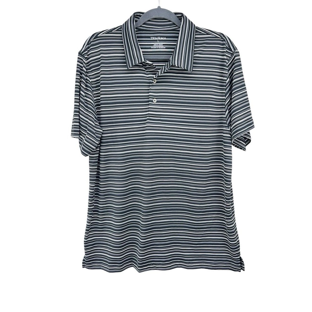 Tehama Black White Striped Performace Polo Short Sleeve Mens Large New